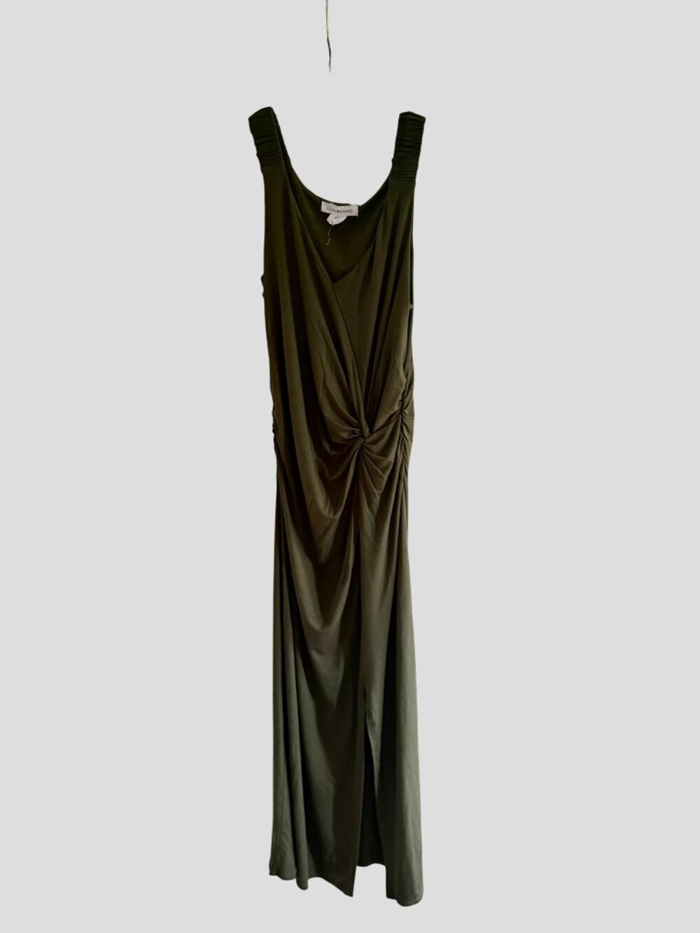 Lucky Brand Olive Green Stretch Boho Maxi Dress Side Slit Size S